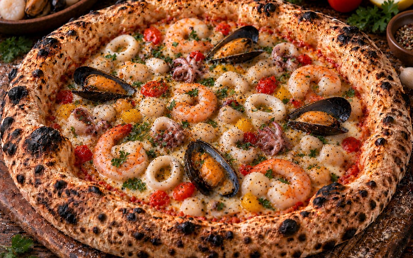 21. Frutti di Mari - TomatenSoße, Meeresfrüchte & Knoblauch bei Pizzeria Napoli