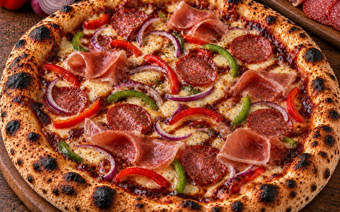 38. BBQ Texas - BBQ Sauce, Käse, Bacon, Salami, Zwiebeln & Paprika bei Pizzeria Napoli