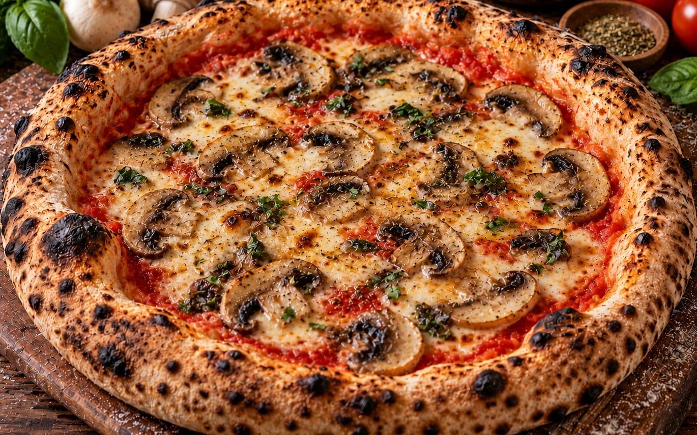Funghi - Tomatensoße, Käse & Champignons bei Pizzeria Napoli