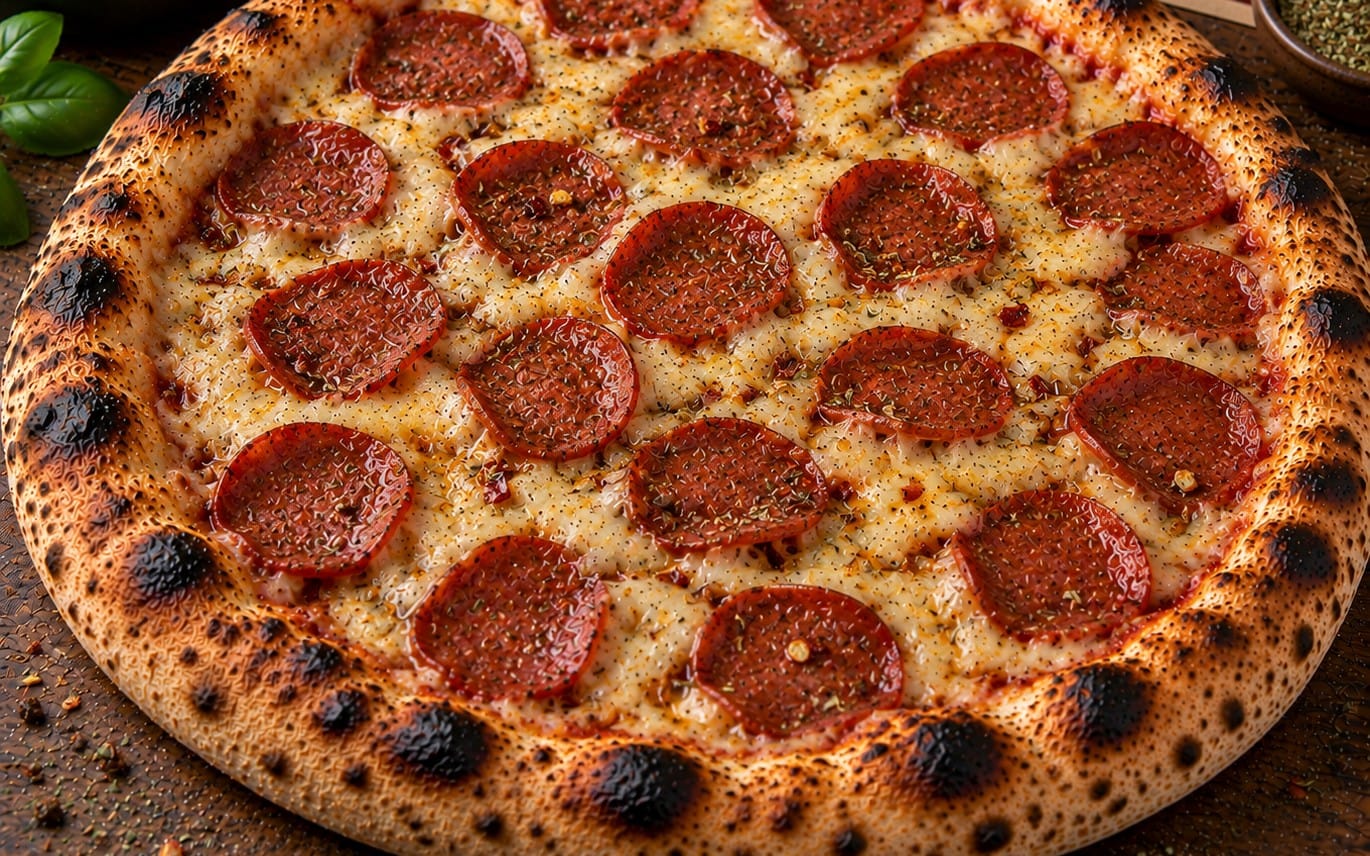 74. Salami - Tomatensoße, Käse Vegan & Salami Vegan bei Pizzeria Napoli