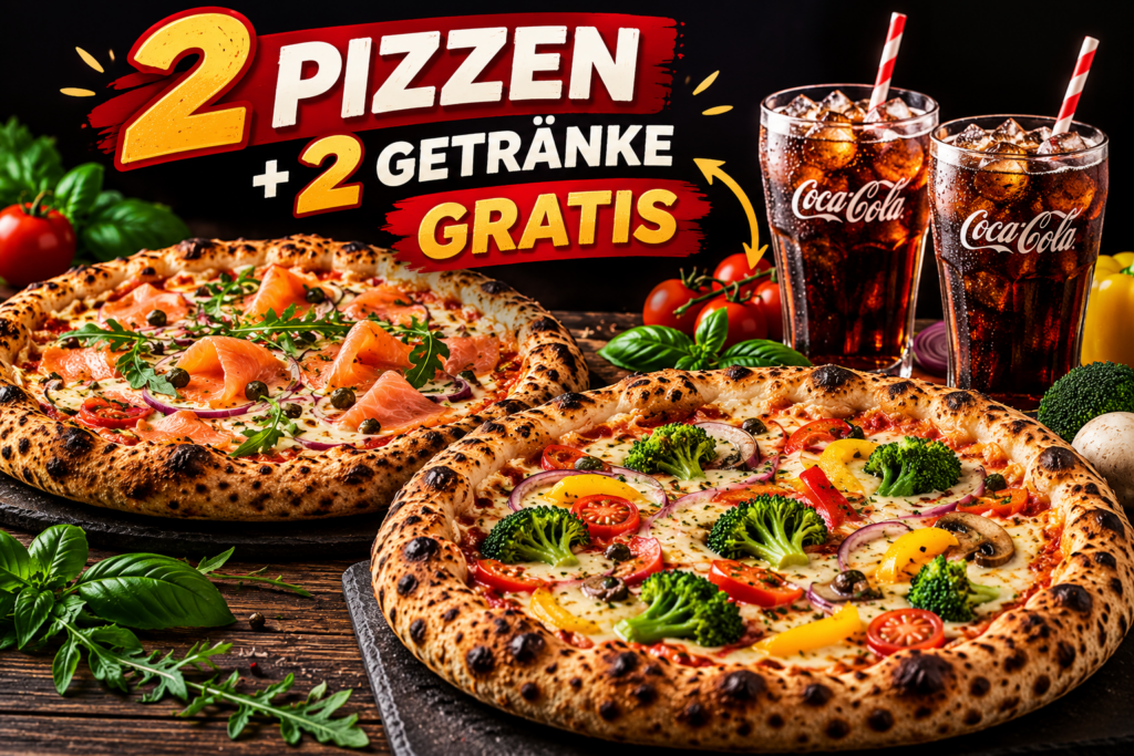 2 Pizzen + 2 Getränke GRATIS
